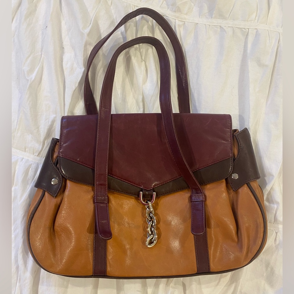 Vintage i Santi Italian Leather Satchel Tote Bag – Two-Tone Brown & Cognac